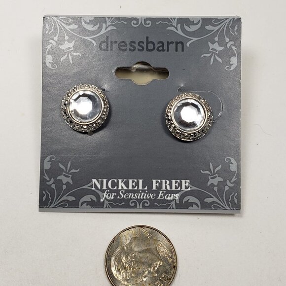 2/$30 Textured Silver Tone Crystal Stud Earrings - Women's Fashion Jewelry - Picture 7 of 8